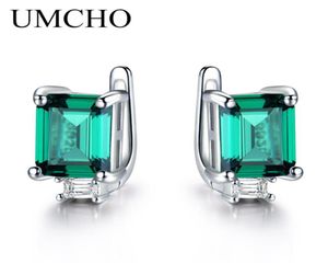 UMCHO – boucles d'oreilles à Clip en argent Sterling 925 massif pour femmes, bijoux de luxe en pierres précieuses vert émeraude, coupe princesse, pierre de naissance de mai9450872