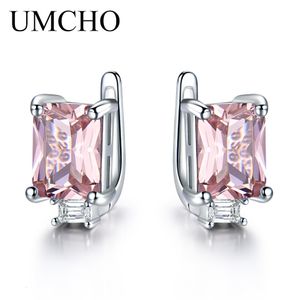 Oreille manchette UMCHO solide 925 boucles d'oreilles clip en argent sterling femmes roses roses morganite pierres précieuses fiançailles mode bijoux cadeaux 230512