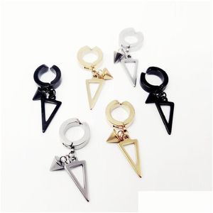 Oreille Manchette Unisexe En Acier Inoxydable Punk Homme Noir Clip Sur Boucles D'oreilles Géométrie Triangle Étoile Pendentif Dangle Femmes Gothique Bijoux 1 Goutte Del Dhdpx