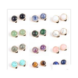 Ear manchet vrouwen 12 mm roze kwarts stenen cabochons goud kristal oorbel clips tijger eye turquoises amethists koper oorclip decoratie dhbg0