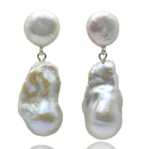 Ear Cuff Pendientes de mujer Blanco de gran tamaño Diseño de perlas naturales Colgante barroco Cuentas dobles Vintage 231005