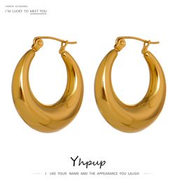 Oreille Manchette Yhpup Déclaration En Acier Inoxydable Géométrique Boucles D'oreilles Bijoux pour Femmes À La Mode En Métal Texture 18 K Boucles D'oreilles Or Accessoires 230621