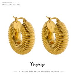 Ear Cuff Yhpup Trendy Round Chunky Hoop Boucles d'oreilles Or Acier Inoxydable Bijoux Ete Jewlery Métal 18 K Plaqué Accessoires Étanche 230621