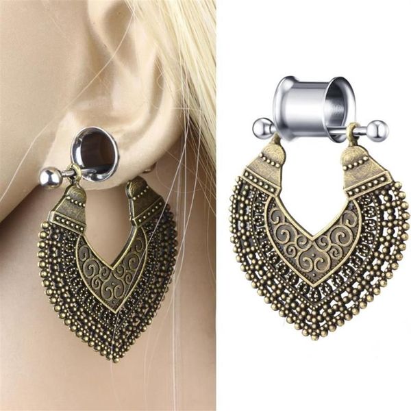 Extenseur d'oreille en acier inoxydable, Double évasé, boucle d'oreille creuse, rétro, amour, bouchons de tunnel de chair, perforation anodisée, bijoux pour le corps S2736