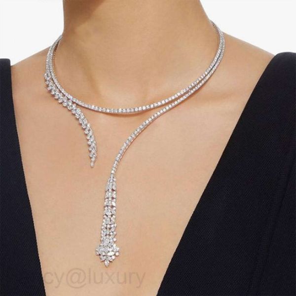 Collier long d'oreille plein de diamants, collier de clavicule à la mode et polyvalent, accessoires, colliers médaillon, bijoux en or véritable 18 carats, collier en argent 925