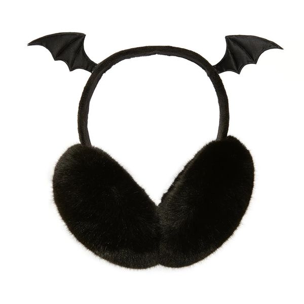 Cache-oreilles mignon en peluche noir aile de chauve-souris cache-oreilles chauds gothique femmes Lolita fille sombre plus chaud manchon pli oreille couverture beaux accessoires d'halloween 231211