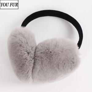 Oormufferen Goede Elastische Rex Rabbit Fur Women Earmuff Winter Warm Echte Rex Rabbit Fur Earmuffs Lady Fluffy 100% Natural Real Fur Ear Flaps 230811