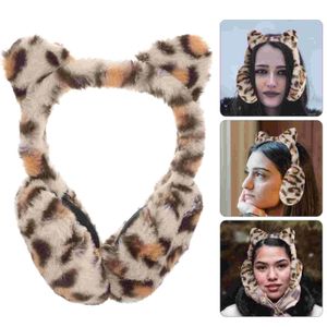 Cache-oreilles imprimé léopard cache-oreilles femmes plus chaud hiver cadeaux pour adultes onglet peluche Animal Miss bandeau 231214