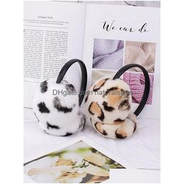 Cache-oreilles imprimé léopard véritable cache-oreilles en fourrure de lapin Rex avec bande Veet et bandeau flou de mode pour femmes d'hiver Drop Delivery Dhdod