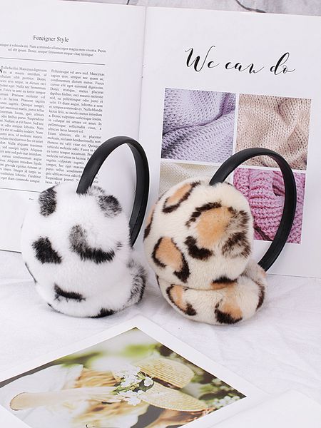 Orejeras Orejeras de piel de conejo Rex real con estampado de leopardo con bola de piel de banda de terciopelo y orejeras de moda de invierno para mujer Diadema difusa 230811