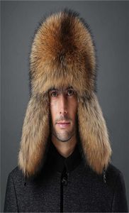 Oorwarmers Heren echt vossenbont en echt lederen hoed Russische Ushanka Winter Warm Aviator Trapper Bomber Ski oorbeschermers Cap6585764