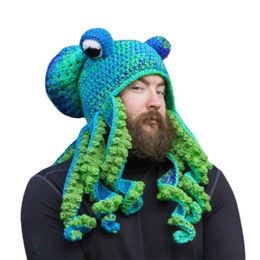 Cache-oreilles chapeau de poulpe de calmar, produits d'automne et d'hiver créatifs Hip-hop drôles tricotés à la main en laine pour hommes et femmes 212b