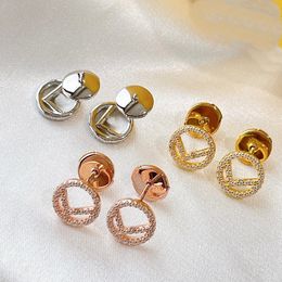 Pendientes de aro Europa América Estilo de moda Pendientes de aro Dama Mujer Oro / Plata / Color rosa Hardware Grabado Letra F Círculo Con joyas de diamantes Regalos FER7 --02