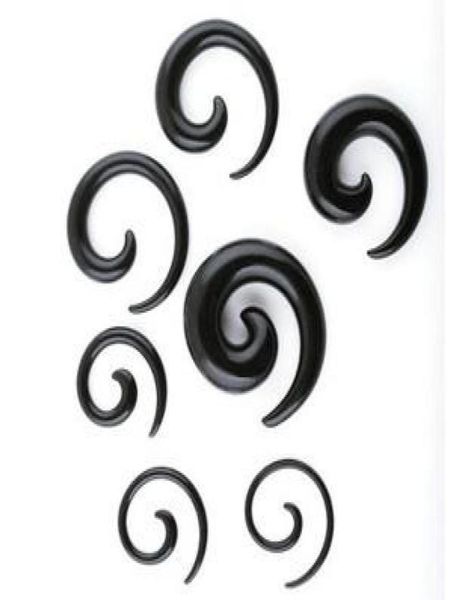 Tunnel d'oreille P31 100pcs mélange 8 taille de corps en acrylique noir bijoux en spirale oreille effilée