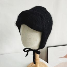 Chapeau à oreillettes en tricot Angora pour femme, accessoire chaud d'automne et de ski en plein air pour adolescents, 240122