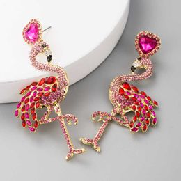 Oorgen gepersonaliseerde creatieve flamingo lang met Rhinestones Dames oorbellen overdreven legeringsoorbellen