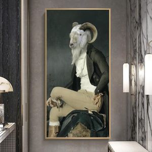 Peinture à l'huile animale créative du comte de la chèvre, impression sur toile, affiches et imprimés d'art nordique rétro, images d'art pour salon, 332L