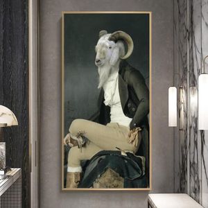 Comte de la chèvre peinture à l'huile animale créative impression sur toile affiches et impressions d'art nordique rétro images d'art pour salon 2955