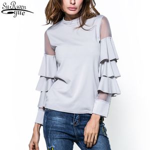 Début de l'automne gâteau couche trompette à manches longues femme Blouses vêtements coréens doux coton maille chemises 12437 210427