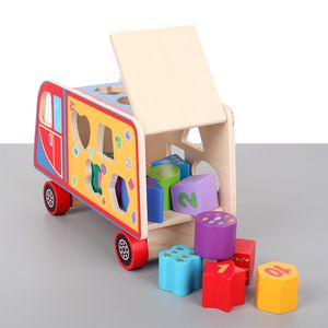 Early Childhood Education nummer kleur cognitieve vorm matching geometrische bouwsteen trailer intelligentie box houten speelgoed