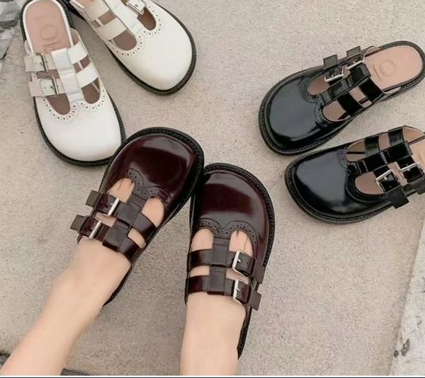 Chaussures demi-soutien pour début de printemps, chaussures Mary Jane à bout rond en cuir véritable, chaussures Muller pour femmes, chaussures d'usine de haut niveau