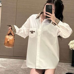 Principios de primavera camisa de mujer camisas de diseñador moda para mujer letras tridimensionales bordado blusa flip líder boca letras abrigo de manga larga tops dos colores