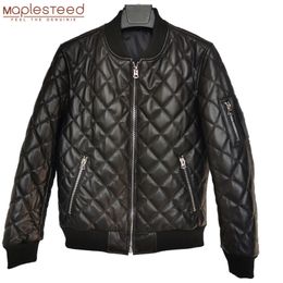 Principios del invierno Otoño profundo Cálido Chaqueta de cuero genuino Hombres Acolchado A cuadros Abrigo de piel de oveja suave Hombre Abrigo de cuero Tamaño asiático 4XL M264 220819