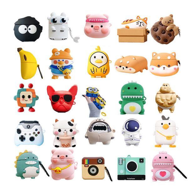 3D Cute Lovely Cartoon Auriculares Accesorios Fruit Animal Controller Zoo Shark Mix Venta al por mayor para Apple Airpods 2 3 Pro Case Auricular Cargador Caja Cubierta protectora