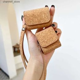 Accessoires pour écouteurs Étui pour écouteurs pour AirPods Pro 2 Sac en cuir à motif de grain de bois avec étui pour lanière pour AirPods 1 2 3 Housse avec porte-clés RopeY240322