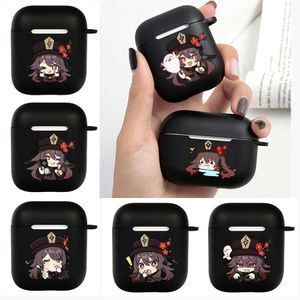 Eartelefoonaccessoires Genshin Impacto Caso Do Fone de Ouvido Para Airpods 1 2 3 Pro 2 Macio Preto Wirless Bluetooth Fone de Ouvido Capa Anime Hutao Airpod Cas J230420