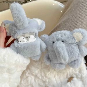 Accessoires pour écouteurs Hiver Fluffy Éléphant Poupée Jouets En Peluche Bluetooth Écouteur Boîte De Recharge Pour Airpods 1 2 3 Pro Doux Dessin Animé Capybara CoverY240322