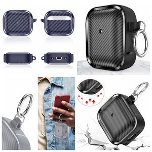 Protecteur d'écouteurs étuis antichoc pour AirPods Pro2 3 1 2 mode fibre de carbone souple TPU écouteurs Bluetooth verticaux couvre pour Air pod AirPod Pro 3gen avec porte-clés