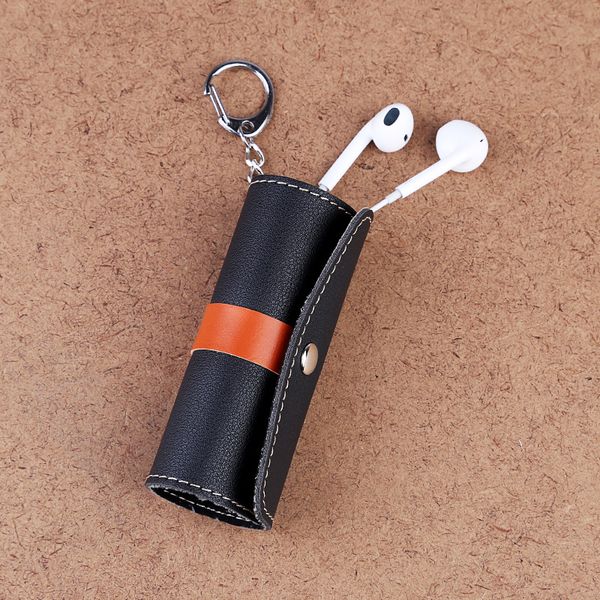 Bolsa de almacenamiento para auriculares Bolsa de carrete de PU Paquete de paquete de almacenamiento de cable de datos Llavero personalizado Fabricante de bolsas de cuero para auriculares al por mayor puede agregar su logotipo