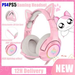 Écouteurs 2021 New Pink Gaming Headset RVB Headset Cute Girl Headset Gamer avec micro Mic ECr réduction du bruit Hifi 7.1 Channel Casque filaire