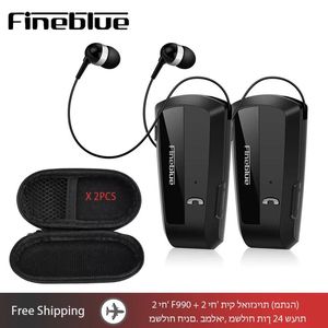 Oortelefoon 2 STKS Fineblue F990 BT5.0 zakelijke Bluetooth Headset Driver Oortelefoon stereo oordopjes Trillingen Intrekbare Hoofdtelefoon Met tas
