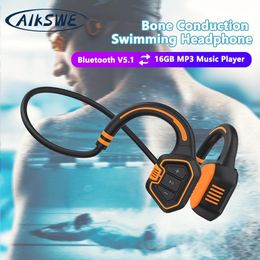 Oortelefoon AIKSWE Beengeleiding Zwemmen Hoofdtelefoon Bluetooth V5.1 Draadloze oortelefoon 16 GB IP68 Waterdichte MP3-muziekspeler Sport-headset