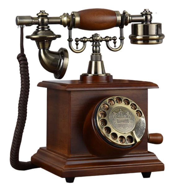 Auriculares Teléfono antiguo Teléfono de madera Vintage Teléfono decorativo Diale clásico Dial giratorio con auriculares colgantes para el hotel en casa