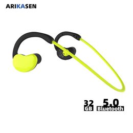 Écouteurs Arikasen Sport Mp3 Player Coffre 32 Go Res résistant à l'eau Écouteur Bluetooth 10 heures Casque sans fil avec Stéréo Micphone