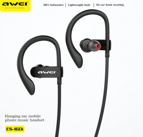 Écouteurs awei es160i 3,5 mm Headphones Wired Stéréo Chook dans l'oreille Casque de sports de musique avec micro pour téléphone mobile / Écouteurs d'ordinateurs portables