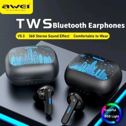 Écouteurs awei t53 tws tws écouteurs Bluetooth jeu casques sans fil appelle les écouteurs de réduction du bruit avec Shenzhen Hongkong RVB Light