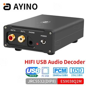 Oortelefoon Ayino Hifi USB Audio Decoder 32bit 384kHz DAC Converter DSD ES9038Q2M Decodering Stereo PC OTG -hoofdtelefoonversterker Adapter Adapter