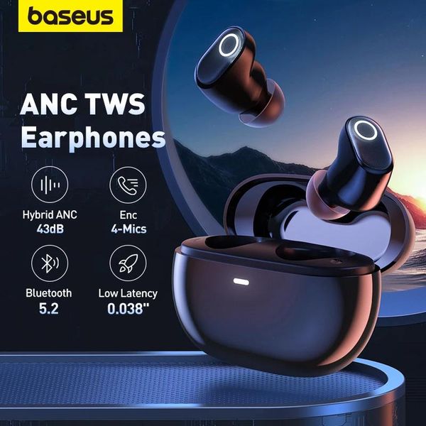 Écouteurs Baseus Bowie Wm05 Anc Tws écouteurs sans fil Bluetooth 5.2 écouteurs, 4mics Enc suppression du bruit casque Hifi qualité écouteur