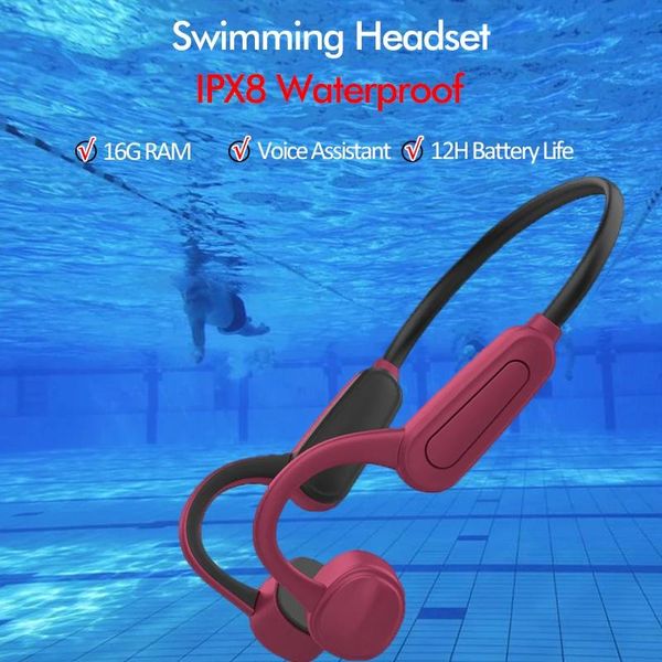 Auriculares Bluetooth 5.0 Auriculares Natación 16G RAM MP3 Conducción ósea Auriculares deportivos IPX8 Auricular inalámbrico a prueba de agua para todos los teléfonos K8