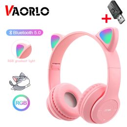 Écouteurs Bluetooth 5.0 Headphones sans fil RVB Cat Earphone Roldable Stéréo Bass Headset Kids Girls Casque Casque avec micro pour le jeu TV