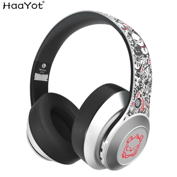 Auriculares Crazy Bear Led Bluetooth 5,0, auriculares inalámbricos para juegos, graves, Graffiti, auriculares plegables con micrófono HD, bonitos auriculares