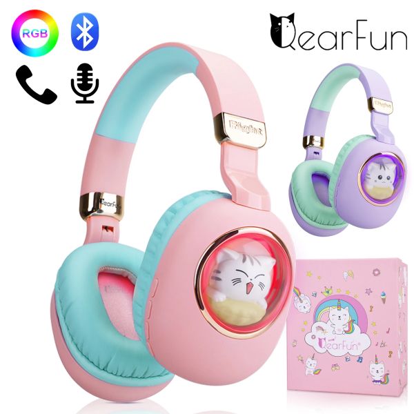 Écouteurs écouteurs de chat mignon pour enfants avec micro LED Light Bluetooth 5.1 casque stéréo Phone Music Headphones Girl Kid Headphones Gift