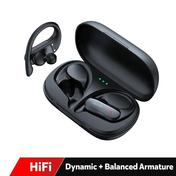 Auriculares Dacom Athlete TWS Pro Driver híbrido Hifi Bluetooth Aurices Auriculares Wireless Wireless Stereo auriculares IPX5 Auriculares Sports Earhook para teléfono