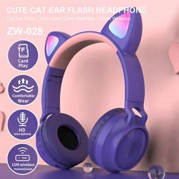 Écouteurs docooler ZW028 casque sans fil Bluetooth brillant chat oreille écouteur musique casque mains libres avec micro pour téléphone portable de bureau