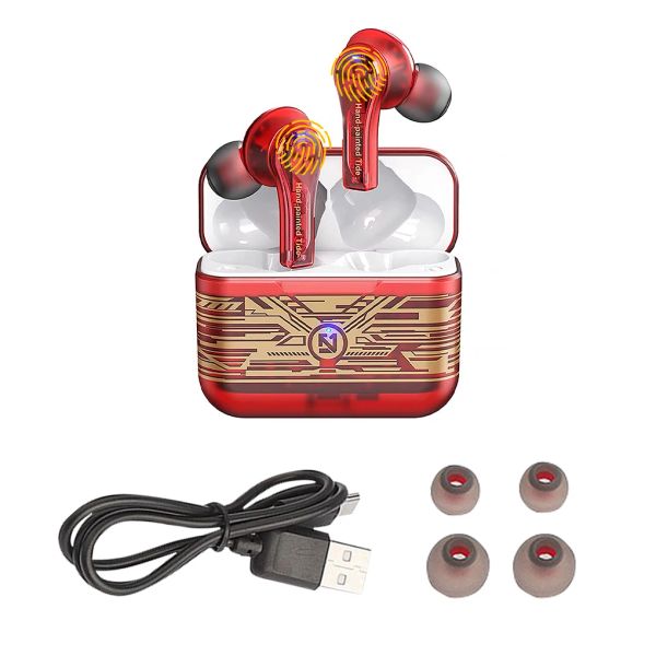 Ecouteurs écouteurs sans fil écouteurs réglables rechargeables bluetooth compatible V5 0 casque de sport Transparent rouge