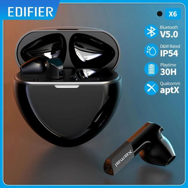 Auriculares EDIFIER X6 TWS Auriculares inalámbricos Auriculares Bluetooth Qualcomm aptX Bluetooth 5.0 Soporte de carga rápida Cancelación de ruido 2MIC